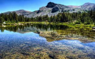 Mountain lake forest sky rocks 3 - a clear sky above free wallpaper