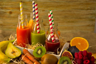 Fruit vegetables juice glasses striped - professional food photography free wallpaper for desktop