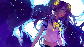 Anime girl starry sky hair - long hair and a sword free wallpaper