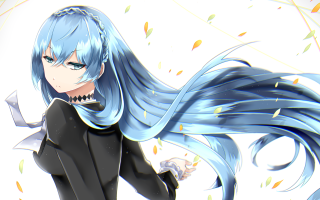 Blue haired woman vanitas flowers - flowing hair free wallpaper