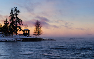 Small island gazebo sunset mist - a small island free wallpaper