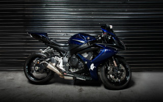 Blue motorcycle garage studio photorealism - a blue motorcycle free wallpaper