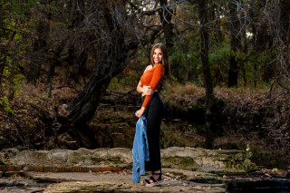 Woman forest rock river fashion - a rock in a forest free wallpaper