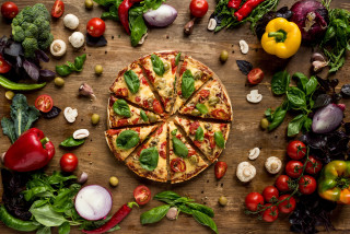 Pizza toppings vegetables herbs food - pepper free wallpaper