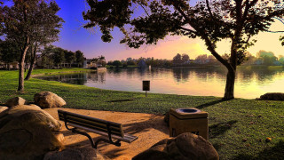 Lake sunset bench autumn trees - elbridge ayer burbank free wallpaper