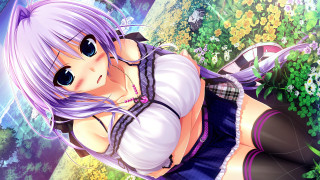 Purple hair girl flower field - purple hair free wallpaper for desktop