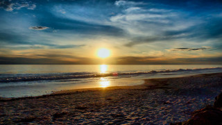 Sunset beach people bench australian - impressionist free wallpaper