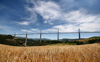 Wheat field fence mountains blue - a photo free wallpaper