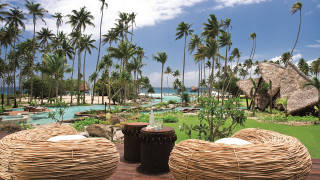 Couple tables wooden pool palm - palm tree free wallpaper