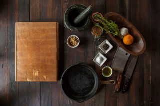 Wooden table cutting board bowls - cutting free wallpaper