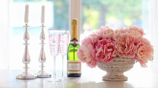 Vase flowers champagne flutes wine - soft color free wallpaper