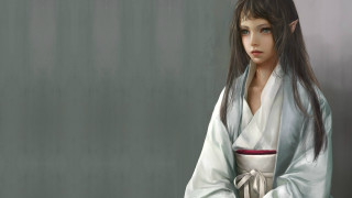 Woman kimono coffee elf portrait - cushart krenz free wallpaper