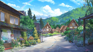 Rainbow street houses kyoto animation - a row of houses free wallpaper