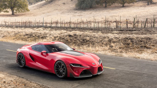 Red sports car road fence - side profile free wallpaper