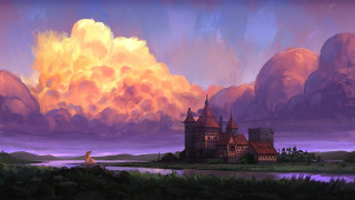 Castle field lake cloudy sky - christophe vacher free wallpaper