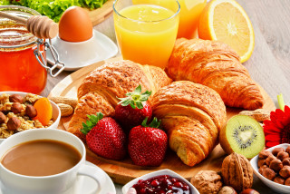 Plate coffee fruit nuts bread - a plate of food free wallpaper
