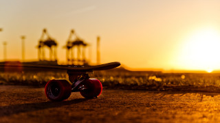 Skateboard sunset palm trees blurred - the ground in front free wallpaper
