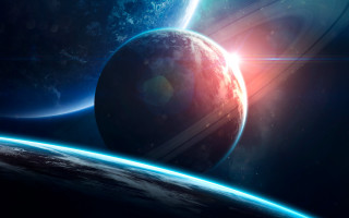 Space planet star horizon moon - a planet and a star in the background free wallpaper