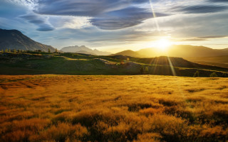 Mountain sunset reflection lake grass - the cloud above free wallpaper