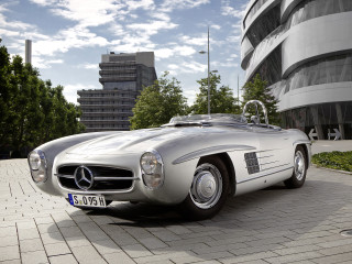Silver mercedes roadster cloudy sky - matte drawing free wallpaper
