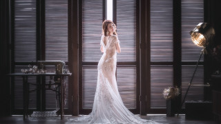 Woman white dress window shutters - bian jingzhao free wallpaper