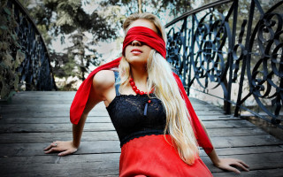 Woman blindfold wooden floor forest - a wooden floor free wallpaper