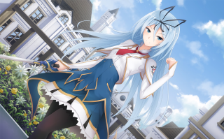 Anime girl white hair sword - blue eyes holding free wallpaper