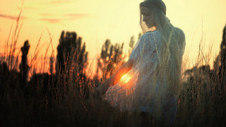 Woman field sunset wind hair - sunset free wallpaper