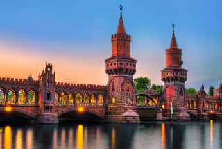 Bridge clock tower sunset cityscape 2 - a bridge and a bridge in the background free wallpaper