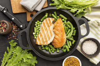 Chicken greenbeans lettuce seasoning knife - a pan free wallpaper