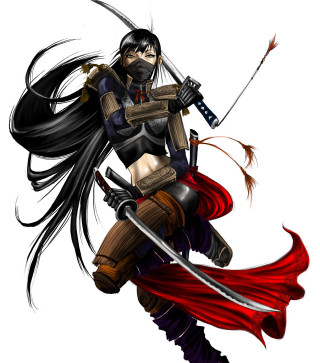 Woman sword mask flying hair - the wind free wallpaper