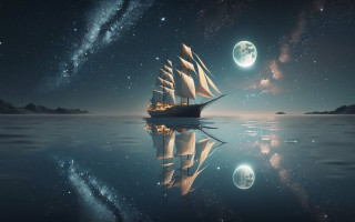Ship night sky full moon - a ship free wallpaper