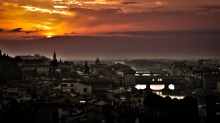 City bridge river sunset sky - a red sky in the background free wallpaper