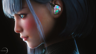 Closeup person earring blueeye unreal5 - a close up of a person free wallpaper