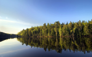 Lake trees blue sky clouds 4 - a few cloud free wallpaper for desktop