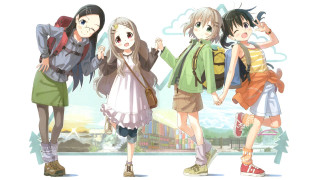 Anime girls backpacks standing together - a backpack free wallpaper