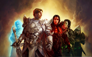 Fantasy group glowing armor sword - epic fantasy character art free wallpaper