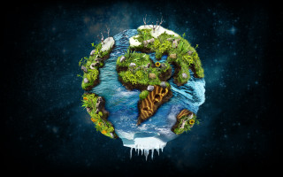 Small planet trees animals water - environmental art free wallpaper for desktop