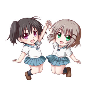 Anime girls jumping air green - green eye free wallpaper