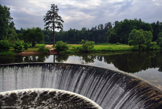 Waterfall lake forest pond nature - a forest in the background free wallpaper