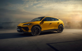 Yellow lamb suv concrete road - private press free wallpaper