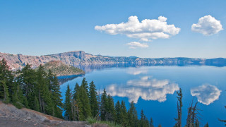 Lake trees clouds blue sky 8 - bob ross free wallpaper