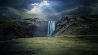 Waterfall lake mountain cloudy sky - a large body of water free wallpaper