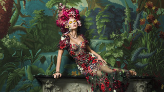 Flower woman rococo fashion gardening - david lachapelle free wallpaper