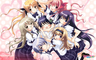 Girls school uniforms posing hearts - a picture together free wallpaper
