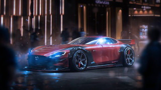 Red sports car night cityscape 6 - andrew law free wallpaper