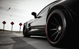 Black car road red white 2 - the side of a road free wallpaper