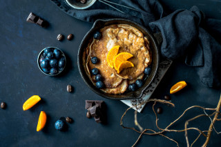 Oatmeal blueberries orange slices table - blueberry free wallpaper