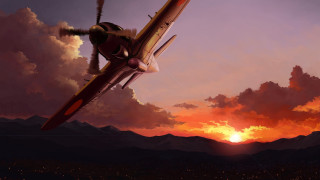 Sunset plane mountains clouds city - a sunset in the background free wallpaper