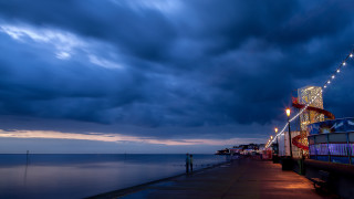 Pier boat man night cloudy - rich moody colour free wallpaper
